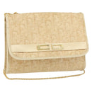 Christian Dior Trotter Canvas Chain Shoulder Bag Beige Gold Auth 153098-1