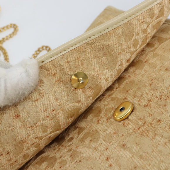 Christian Dior Trotter Canvas Chain Shoulder Bag Beige Gold Auth 153098
