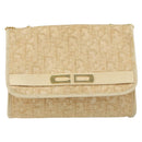 Christian Dior Trotter Canvas Chain Shoulder Bag Beige Gold Auth 153098-13