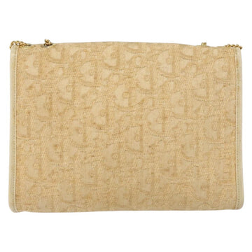 Christian Dior Trotter Canvas Chain Shoulder Bag Beige Gold Auth 153098 - 0