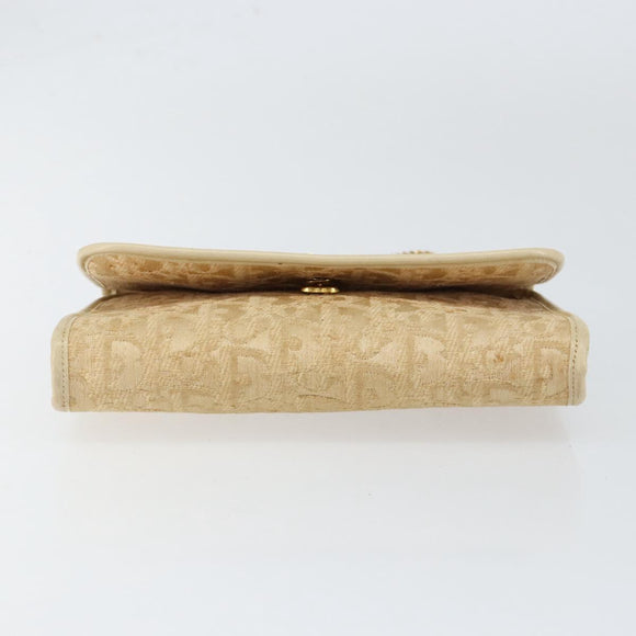 Christian Dior Trotter Canvas Chain Shoulder Bag Beige Gold Auth 153098