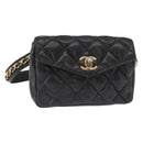 CHANEL COCO Mark Matelasse Waist bag Leather Black Gold CC Auth 153101-1