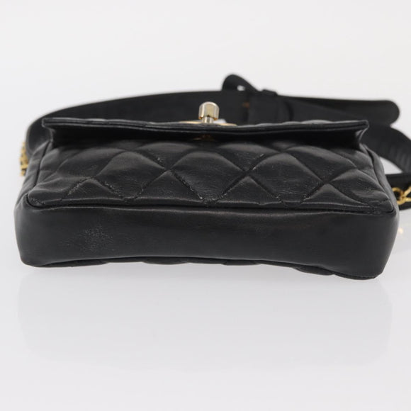 CHANEL COCO Mark Matelasse Waist bag Leather Black Gold CC Auth 153101
