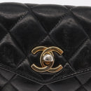 CHANEL COCO Mark Matelasse Waist bag Leather Black Gold CC Auth 153101-15