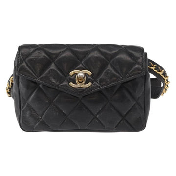 CHANEL COCO Mark Matelasse Waist bag Leather Black Gold CC Auth 153101 - 0