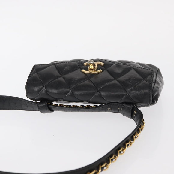 CHANEL COCO Mark Matelasse Waist bag Leather Black Gold CC Auth 153101