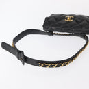 CHANEL COCO Mark Matelasse Waist bag Leather Black Gold CC Auth 153101-7