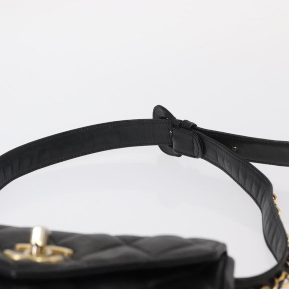 CHANEL COCO Mark Matelasse Waist bag Leather Black Gold CC Auth 153101