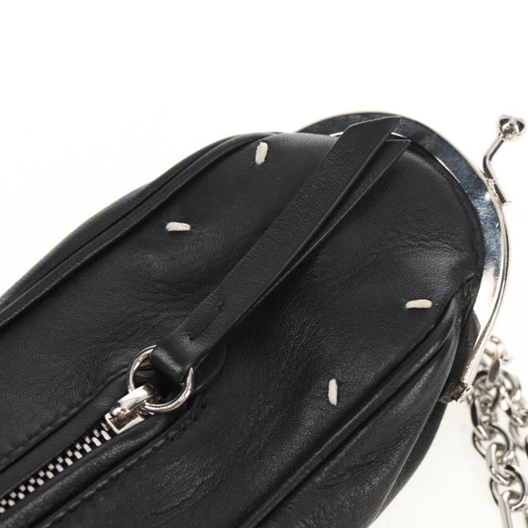 Maison Margiela Chain Tabi Style Shoulder Bag Leather Black Silver Auth 153102M