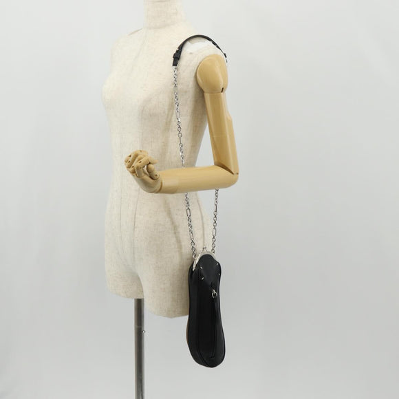 Maison Margiela Chain Tabi Style Shoulder Bag Leather Black Silver Auth 153102M