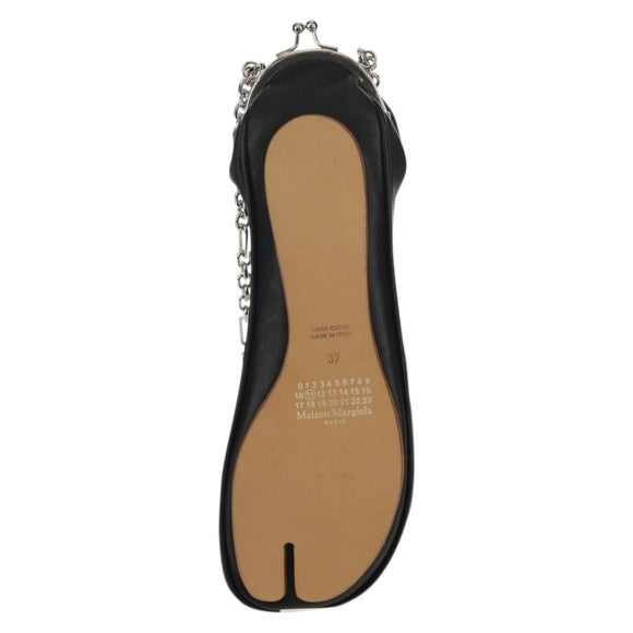 Maison Margiela Chain Tabi Style Shoulder Bag Leather Black Silver Auth 153102M