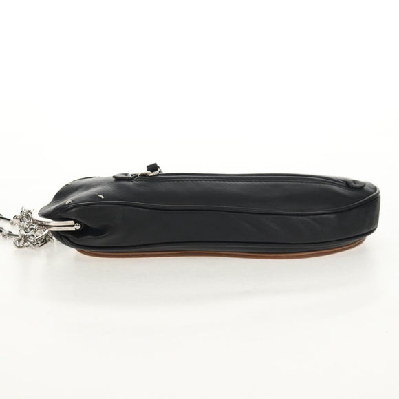 Maison Margiela Chain Tabi Style Shoulder Bag Leather Black Silver Auth 153102M