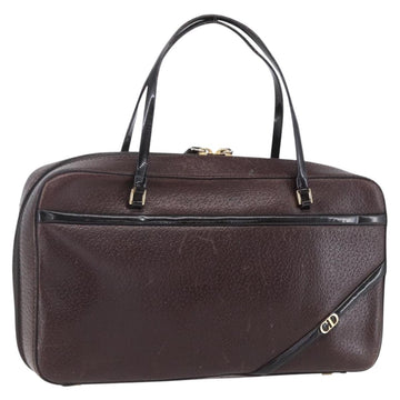 Christian Dior Hand Bag Leather Brown Gold Auth 153104