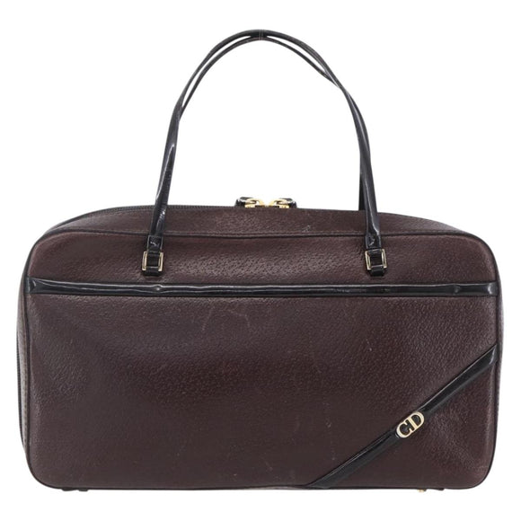 Christian Dior Hand Bag Leather Brown Gold Auth 153104