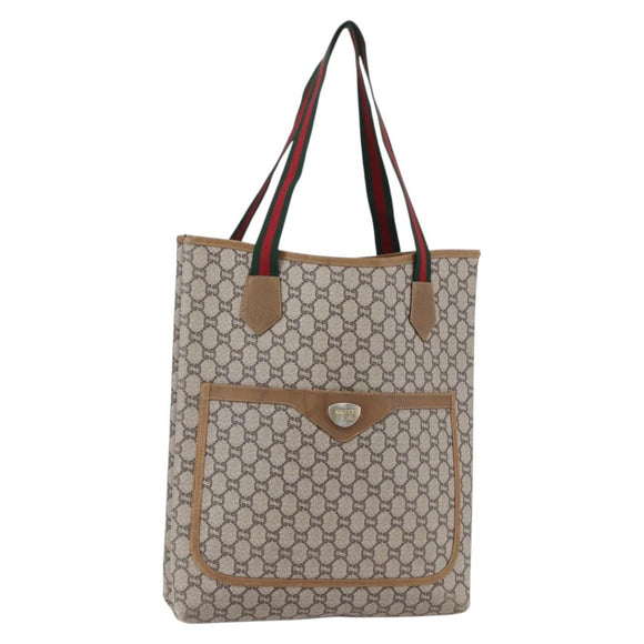 GUCCI GG Plus Supreme Web Sherry Line Tote Bag PVC Beige Red Auth 153107