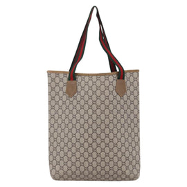 GUCCI GG Plus Supreme Web Sherry Line Tote Bag PVC Beige Red Auth 153107 - 0