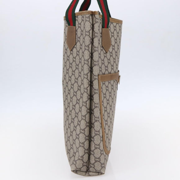 GUCCI GG Plus Supreme Web Sherry Line Tote Bag PVC Beige Red Auth 153107
