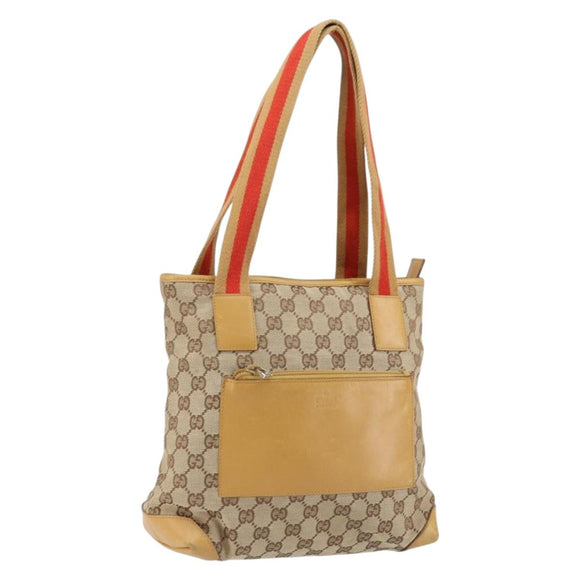 GUCCI GG Canvas Sherry Line Tote Bag Beige Silver 019 0402 3754 Auth 153109