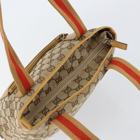 GUCCI GG Canvas Sherry Line Tote Bag Beige Silver 019 0402 3754 Auth 153109