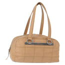 CHANEL Choco Bar Shoulder Bag Caviar Skin Beige Silver CC Auth 153112-1