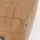 CHANEL Choco Bar Shoulder Bag Caviar Skin Beige Silver CC Auth 153112-14