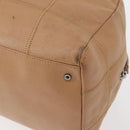 CHANEL Choco Bar Shoulder Bag Caviar Skin Beige Silver CC Auth 153112-9