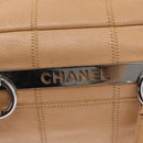 CHANEL Choco Bar Shoulder Bag Caviar Skin Beige Silver CC Auth 153112-18