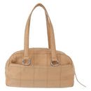 CHANEL Choco Bar Shoulder Bag Caviar Skin Beige Silver CC Auth 153112-2