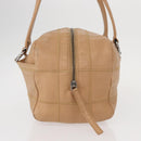 CHANEL Choco Bar Shoulder Bag Caviar Skin Beige Silver CC Auth 153112-4