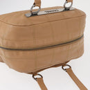 CHANEL Choco Bar Shoulder Bag Caviar Skin Beige Silver CC Auth 153112-6