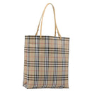 BURBERRY Nova Check Tote Bag Nylon Beige Silver Auth 153114-1