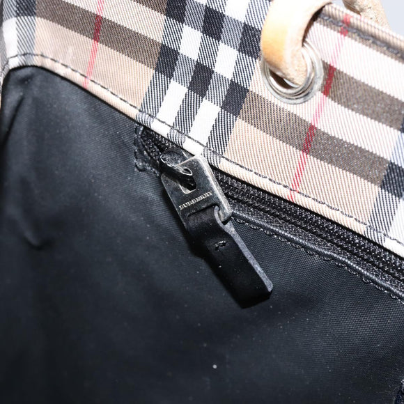 BURBERRY Nova Check Tote Bag Nylon Beige Silver Auth 153114