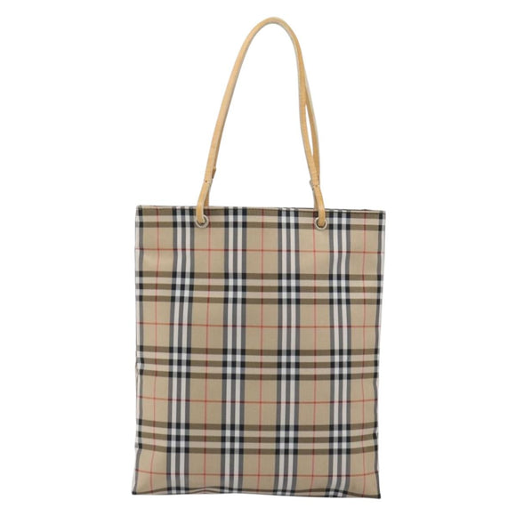BURBERRY Nova Check Tote Bag Nylon Beige Silver Auth 153114