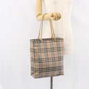 BURBERRY Nova Check Tote Bag Nylon Beige Silver Auth 153114-20