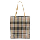 BURBERRY Nova Check Tote Bag Nylon Beige Silver Auth 153114-3