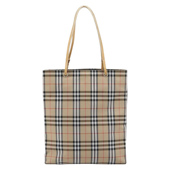 BURBERRY Nova Check Tote Bag Nylon Beige Silver Auth 153114