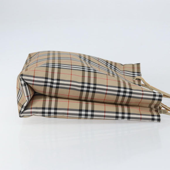 BURBERRY Nova Check Tote Bag Nylon Beige Silver Auth 153114