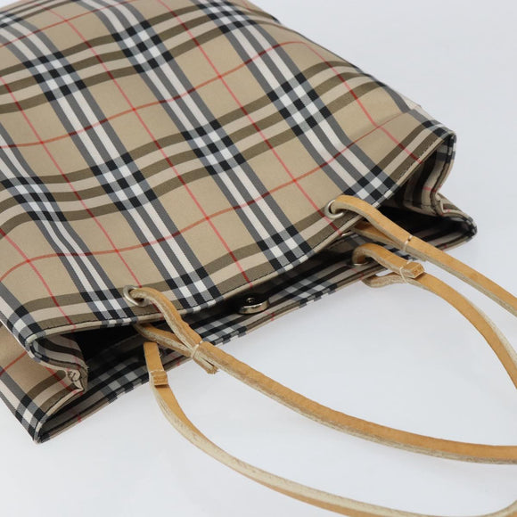 BURBERRY Nova Check Tote Bag Nylon Beige Silver Auth 153114