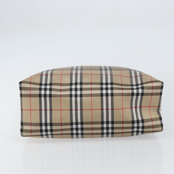 BURBERRY Nova Check Tote Bag Nylon Beige Silver Auth 153114