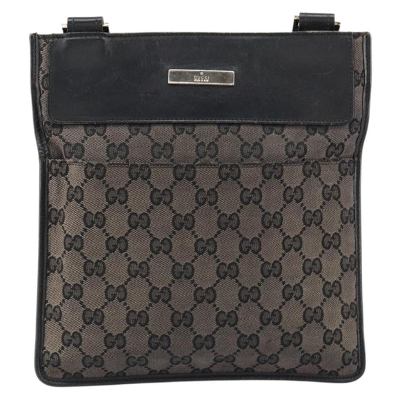 GUCCI GG Canvas Shoulder Bag Brown Silver 019 0348 Auth 153116