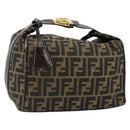 FENDI Zucca Canvas Vanity Hand Bag Black Brown Auth 153117-1