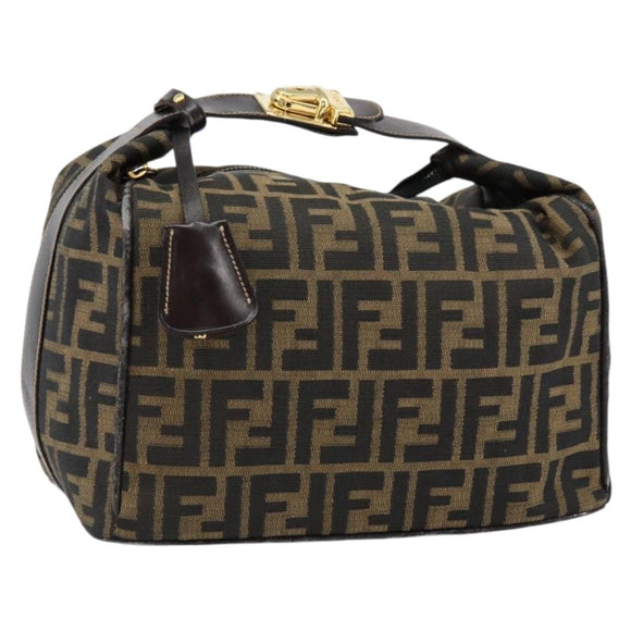 FENDI Zucca Canvas Vanity Hand Bag Black Brown Auth 153117