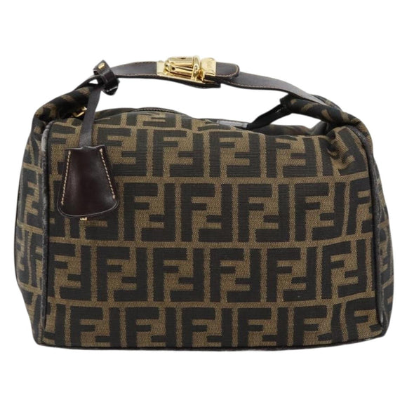 FENDI Zucca Canvas Vanity Hand Bag Black Brown Auth 153117