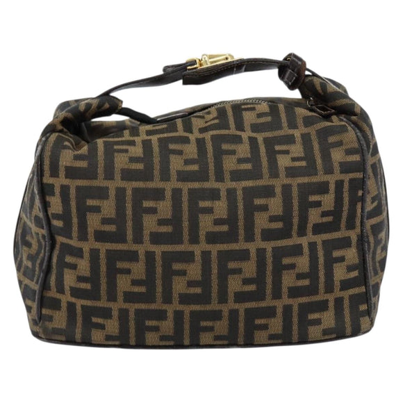 FENDI Zucca Canvas Vanity Hand Bag Black Brown Auth 153117