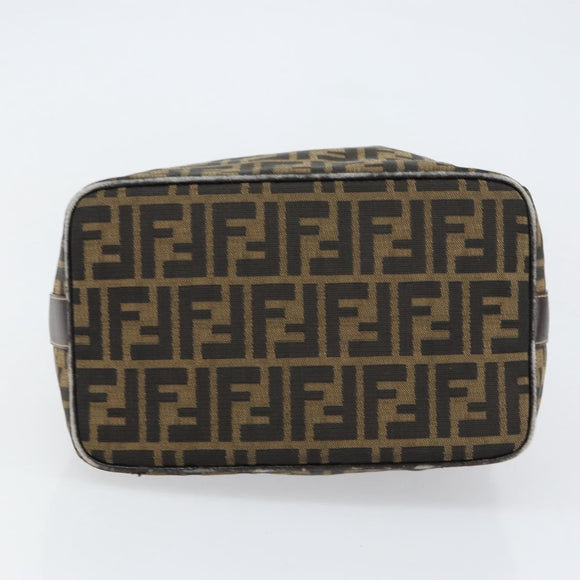 FENDI Zucca Canvas Vanity Hand Bag Black Brown Auth 153117