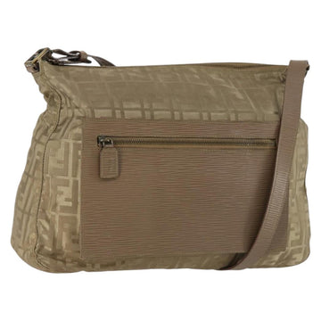 FENDI Zucca Canvas Shoulder Bag Nylon Beige Auth 153118