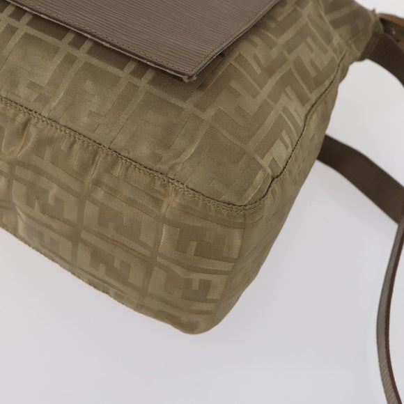 FENDI Zucca Canvas Shoulder Bag Nylon Beige Auth 153118