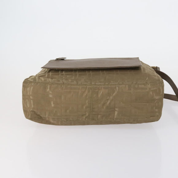 FENDI Zucca Canvas Shoulder Bag Nylon Beige Auth 153118