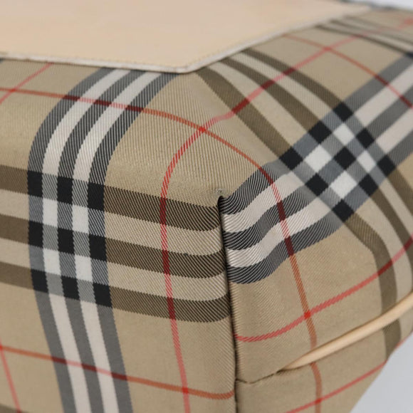 BURBERRY Nova Check Hand Bag Nylon Beige Silver Auth 153119