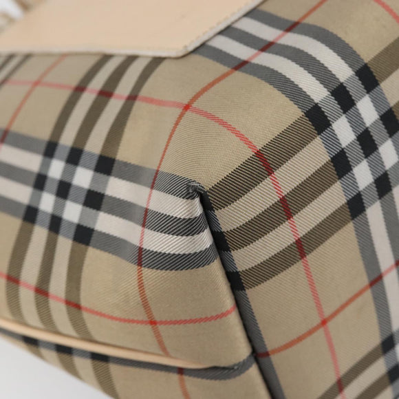 BURBERRY Nova Check Hand Bag Nylon Beige Silver Auth 153119